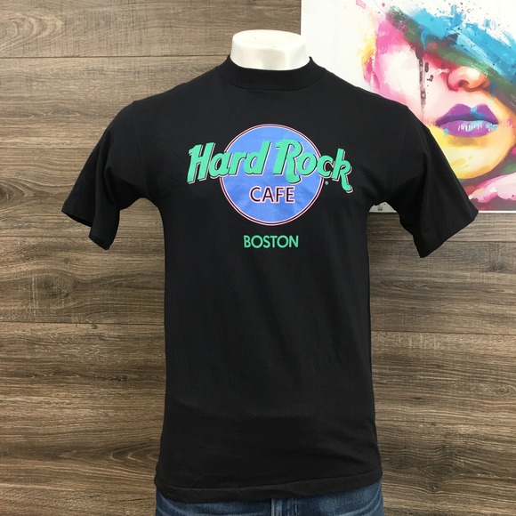 VINTAGE Hard‎ Rock Cafe Boston T-Shirt Graphic Print Short Sleeve Black Large - Picture 1 of 8